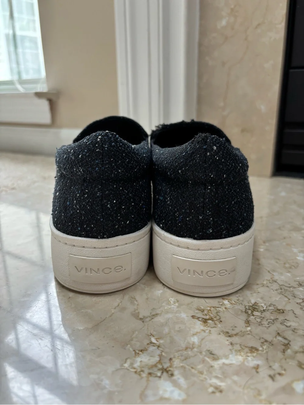 Vince Warren Round Toe Slip-On Tweed Platform Sneakers in Navy Blue, Size 10